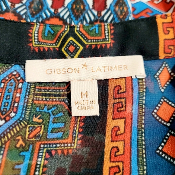 Gibson Latimer Women’s Tunic Top Medium Boho Geometric Print 3/4 Sleeve Sheer - Picture 10 of 11